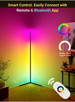 ABJ LED Corner Floor Lamp Colorful Gaming Lighting, Remote Control Brightness Adjustment Timer Bright 5050 RGB Colors DIY Multiple Modes, RGB LED Floor Light for Bedroom Iron Black 1.42 Meter  - Image 2