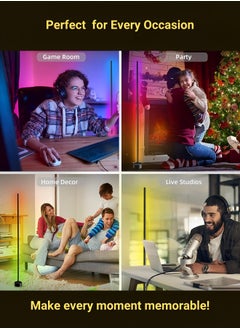 ABJ LED Corner Floor Lamp Colorful Gaming Lighting, Remote Control Brightness Adjustment Timer Bright 5050 RGB Colors DIY Multiple Modes, RGB LED Floor Light for Bedroom Iron Black 1.42 Meter  - Image 3