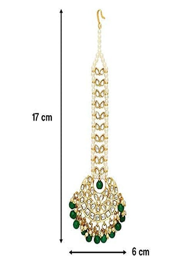 أهلي Aheli Faux Kundan Maang Tikka Matha Patti مجوهرات بوليوود الهندية التقليدية هدية للنساء (أخضر) - Image 4