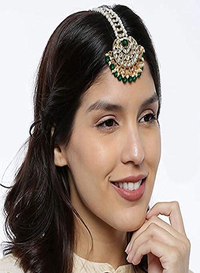 أهلي Aheli Faux Kundan Maang Tikka Matha Patti مجوهرات بوليوود الهندية التقليدية هدية للنساء (أخضر) - Image 5