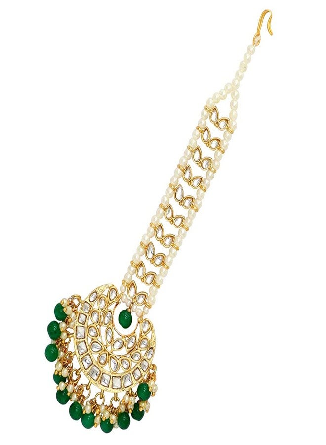أهلي Aheli Faux Kundan Maang Tikka Matha Patti مجوهرات بوليوود الهندية التقليدية هدية للنساء (أخضر) - Image 1