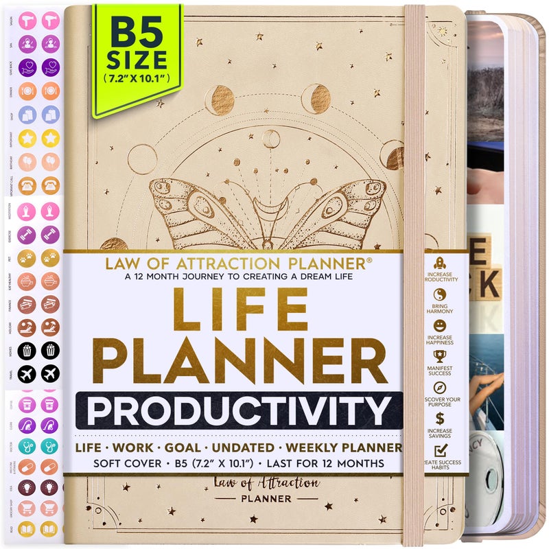 Freedom Mastery Law of Attraction Planner â€“ Undated Hourly, Weekly & Monthly Goal Setting Planner, 12-Month to Increase Productivity | Life & Gratitude Journal, Include Foldable Vision Board, Gift Box & Stickers - Image 1