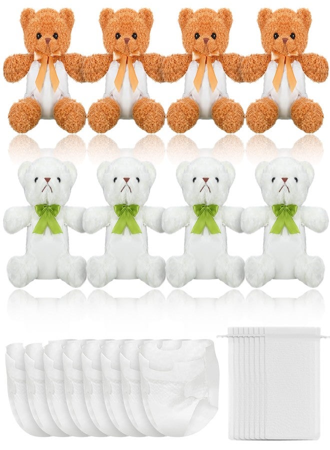 Seenelling 8 Sets Bear Blindfolded Diaper Changing Baby Shower Games Baby Dolls Diapers for Bridal Shower Gender Reveal Games Prizes Gifts for Adults Boys Girls (Brown,White) - Image 1