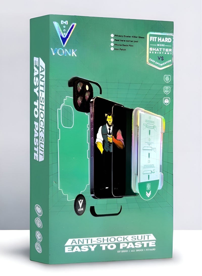 Vonk New protection package for (iPhone 12) front screen protection, back protection for iPhone, protective case for mobile and camera edges, thin magnetic disc for car base holder (4in1) - Image 1