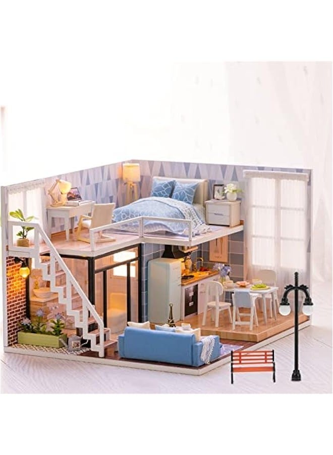 2 Sets Miniature Street Bench Model Railway Train Lamp Post Dollhouse Lamp Post Fairy Garden Dollhouse Bench Micro Landscape Accessories  - Image 5