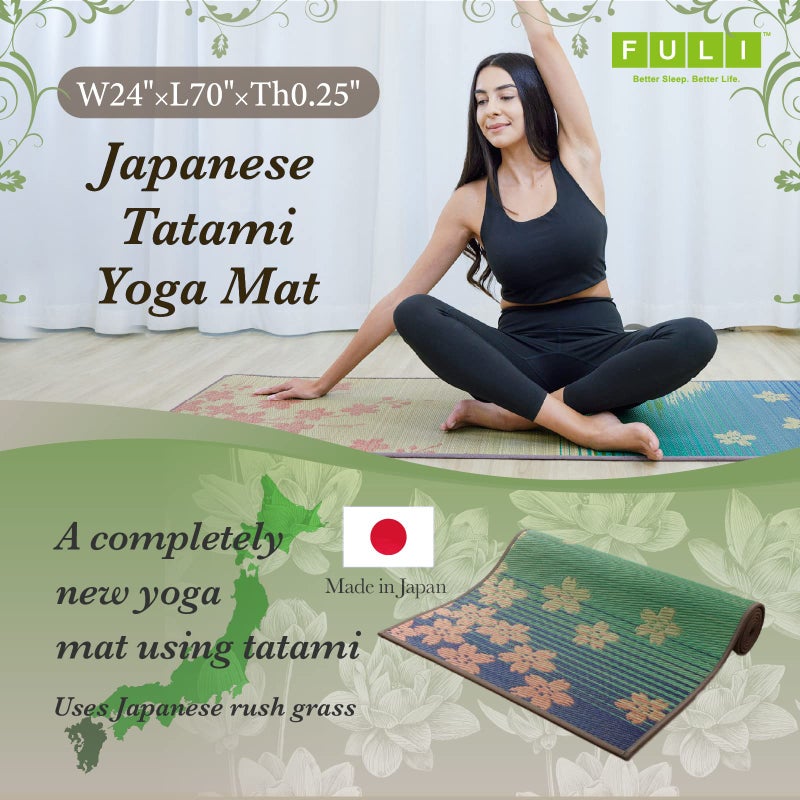 FULI Japanese Tatami Yoga Mat, Igusa Mat, Non Slip Exercise & Fitness Mats, Pilates & Floor Workouts, Made in Japan (1/4" Thick), Sakura Fuji - Image 2