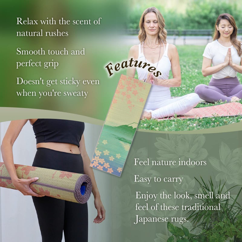 FULI Japanese Tatami Yoga Mat, Igusa Mat, Non Slip Exercise & Fitness Mats, Pilates & Floor Workouts, Made in Japan (1/4" Thick), Sakura Fuji - Image 3