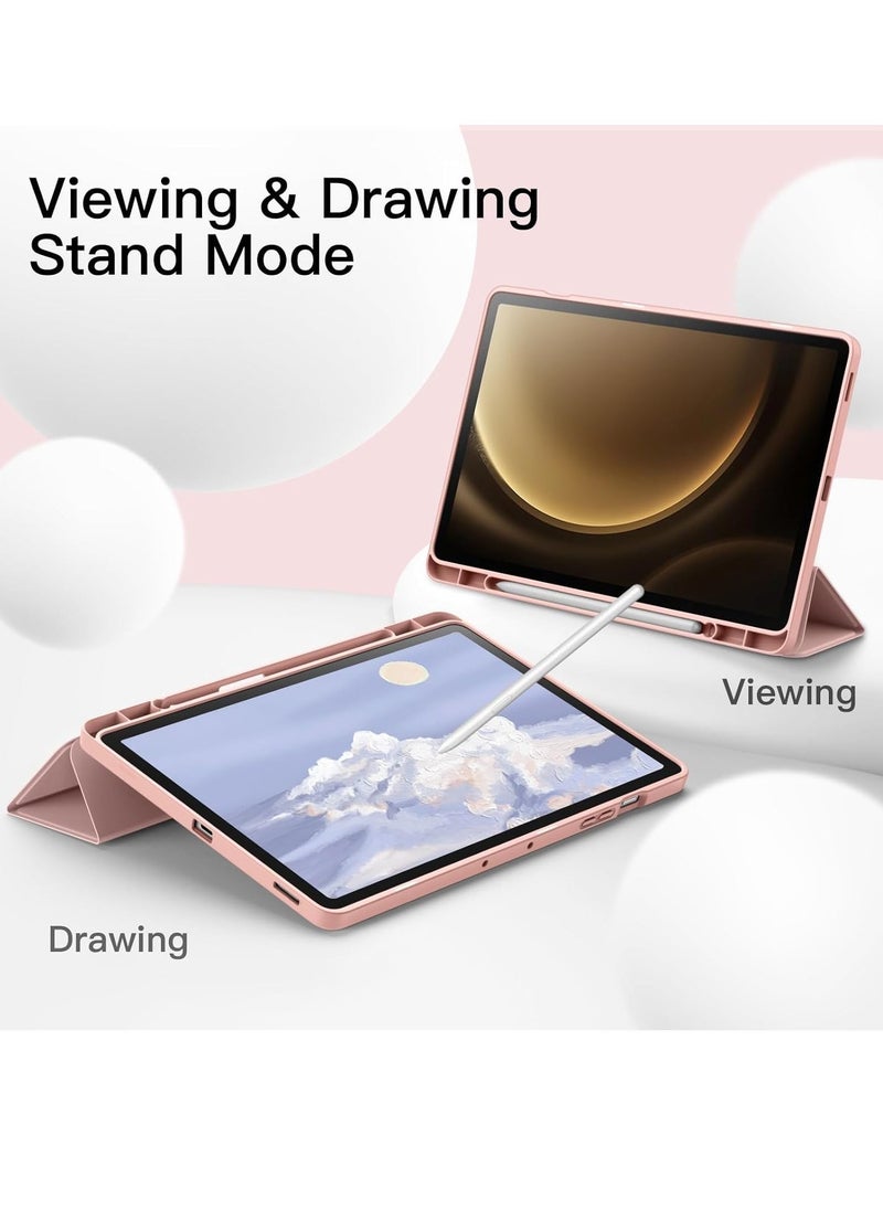 ELTRAZONE Case for Samsung Galaxy Tab S9 FE+ / S9 FE Plus 12.4-Inch – Soft TPU Tri-Fold Stand Protective Cover with S Pen Holder, S Pen Charging Support, Auto Wake/Sleep (Rose Gold) - Image 5