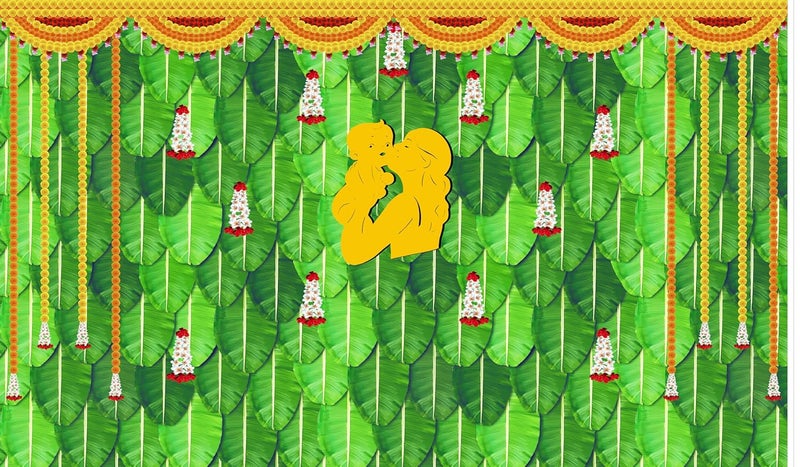 Backdropon تصميم خلفية حفل تسمية المولود، خلفية تقليدية لتزيين الحفلات/ستارة خلفية للعبادة/المهرجان بحجم 5 أقدام ارتفاع و8 أقدام عرض (5 * 8) - Image 1