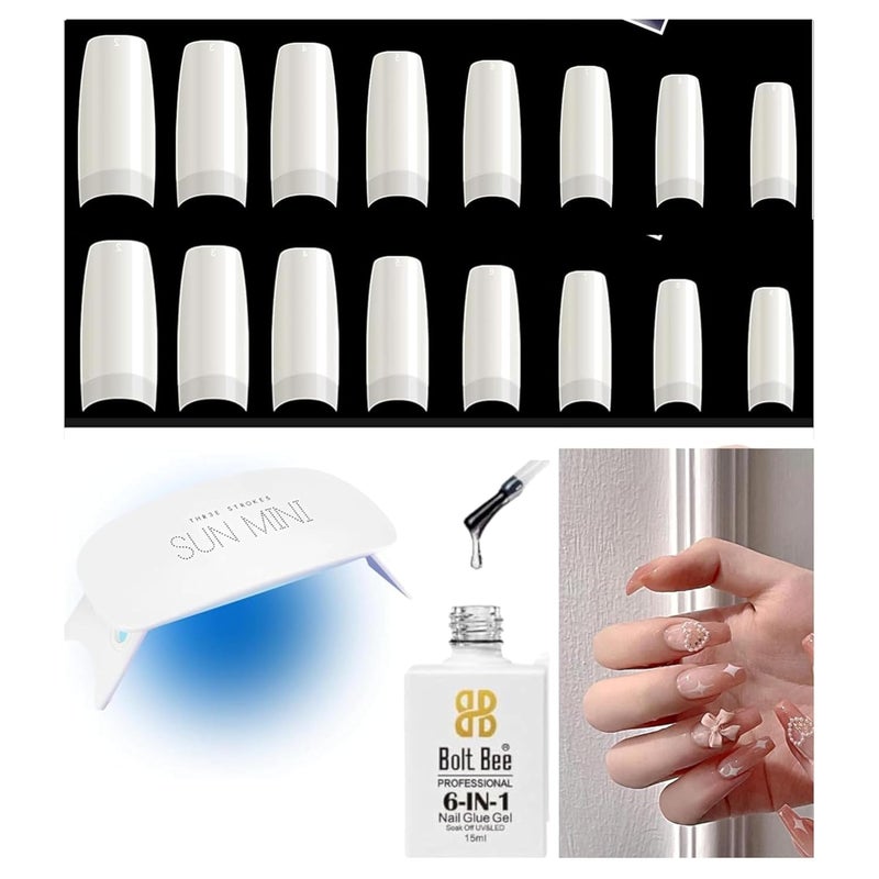 Brille Bee Ultimate Nail Extension Kit 500 FrenchStyle False Nail Tips with 6in1 Glue Gel UVLED Lamp and Acrylic Art Tips for Professional DIY Manicure - Image 1