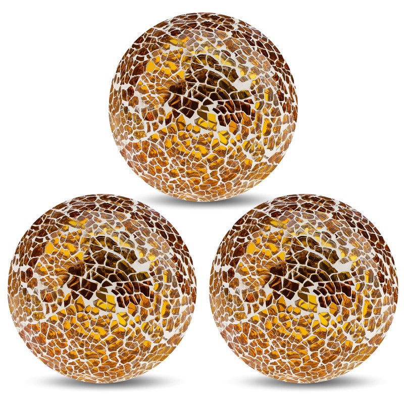 Yatinkim Mosaic Glass Ball 3pcs Decorative Balls for Bowls 3.35inch Gold Orbs Mirror Glass Orb Sphere for Dining Table Centerpiece Vase Living Room Wedding Party Decor - Image 1