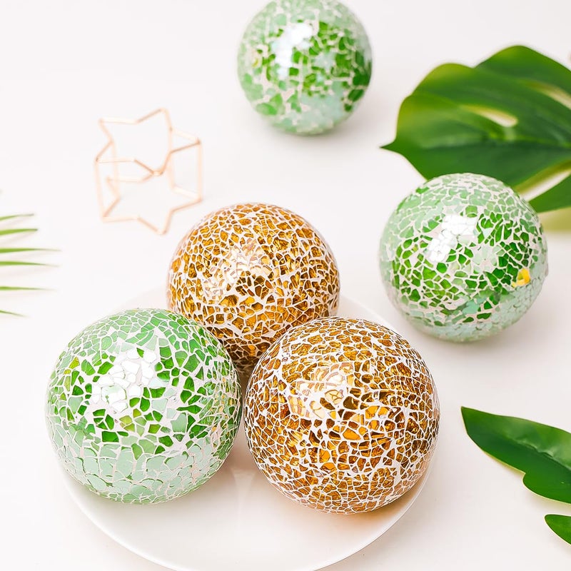 Yatinkim Mosaic Glass Ball 3pcs Decorative Balls for Bowls 3.35inch Gold Orbs Mirror Glass Orb Sphere for Dining Table Centerpiece Vase Living Room Wedding Party Decor - Image 5