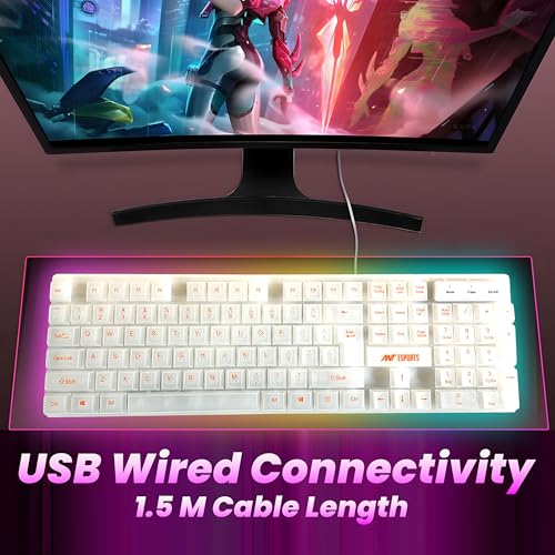 Ant Esports MK1720 Pro Wired Transparent Gaming Keyboard | 104 Keys Membrane Keyboard | Black & White Keycaps | Rainbow LED Backlight | USB Plug & Play |10M Click Lifespan for PC, Laptop, Mac* & Linux - Image 3