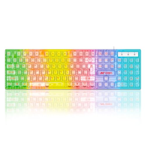 Ant Esports MK1720 Pro Wired Transparent Gaming Keyboard | 104 Keys Membrane Keyboard | Black & White Keycaps | Rainbow LED Backlight | USB Plug & Play |10M Click Lifespan for PC, Laptop, Mac* & Linux - Image 1