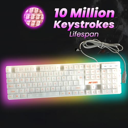 Ant Esports MK1720 Pro Wired Transparent Gaming Keyboard | 104 Keys Membrane Keyboard | Black & White Keycaps | Rainbow LED Backlight | USB Plug & Play |10M Click Lifespan for PC, Laptop, Mac* & Linux - Image 2