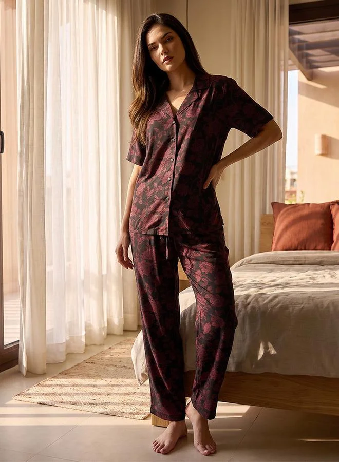 Splash FAV BLACK Intimates Pyjama Set Shirt & Trousers Viscose for Women | Best Price UAE