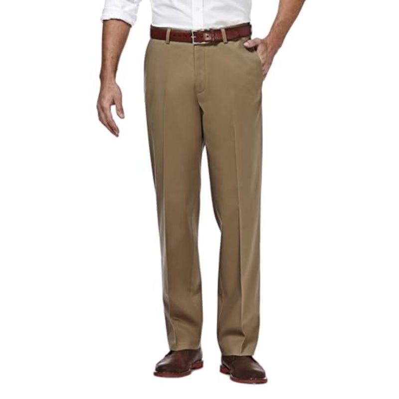 Haggar بنطال هاجر للرجال بتصميم كلاسيكي من الكاكي الفاخر بدون كي، كاكي بريطاني، 36x32 - Image 1