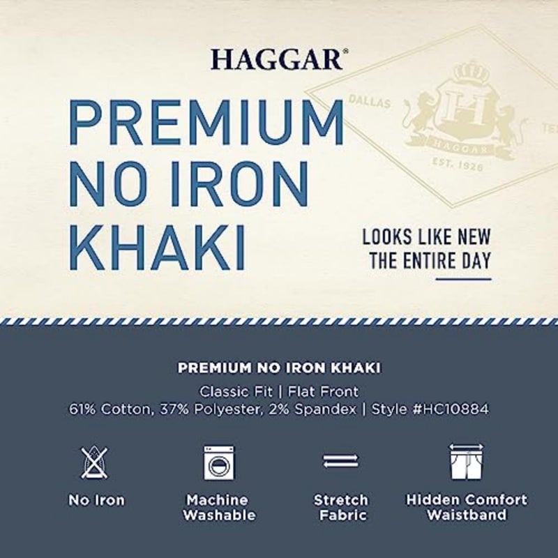 Haggar بنطال هاجر للرجال بتصميم كلاسيكي من الكاكي الفاخر بدون كي، كاكي بريطاني، 36x32 - Image 3