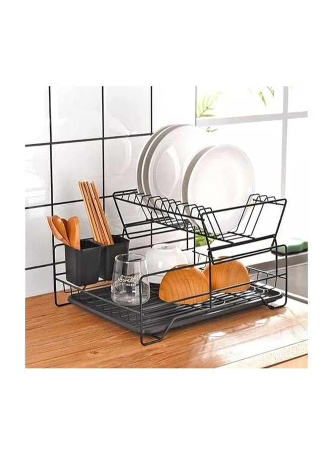 Sink Strainer and Dish Drying Rack 2-Tier Black Rustproof Storage Rack  - Image 1