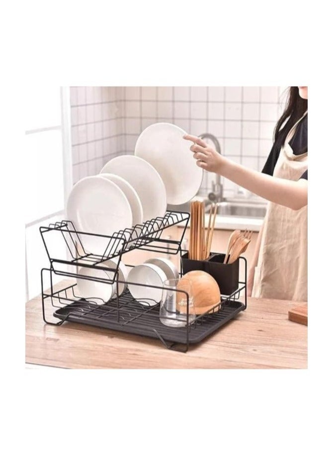 Sink Strainer and Dish Drying Rack 2-Tier Black Rustproof Storage Rack  - Image 2