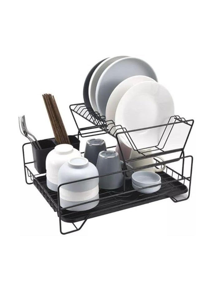 Sink Strainer and Dish Drying Rack 2-Tier Black Rustproof Storage Rack  - Image 3