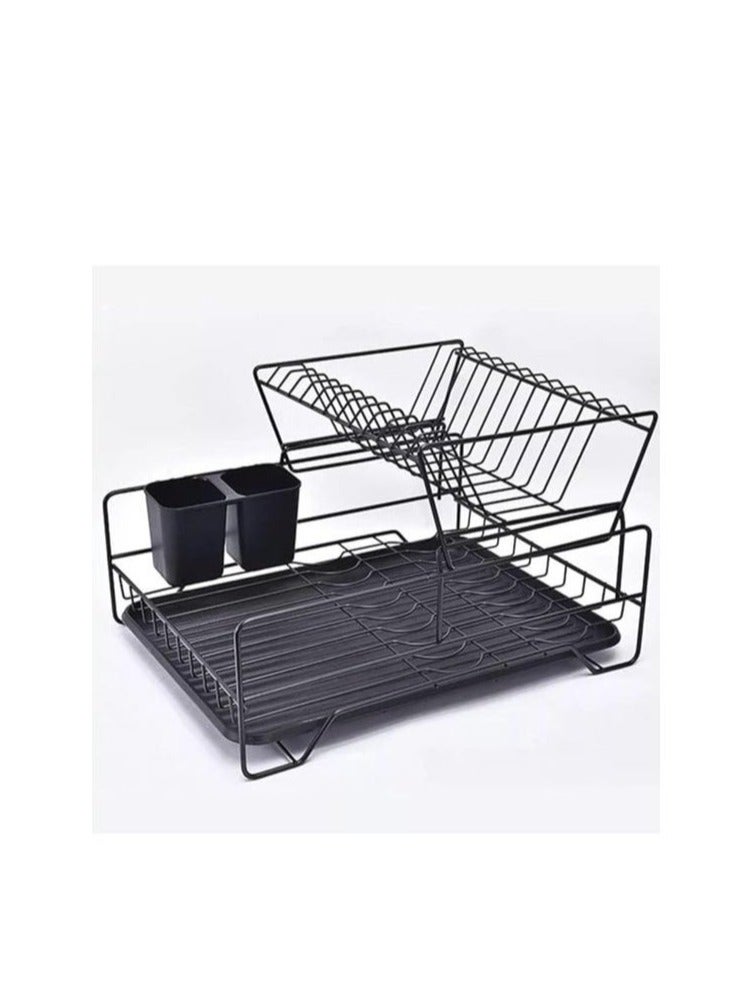 Sink Strainer and Dish Drying Rack 2-Tier Black Rustproof Storage Rack  - Image 4