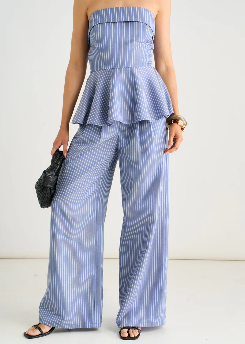 Gini London  Blue Wide Leg Pleat Front Formal Trousers for Women | Best Price UAE