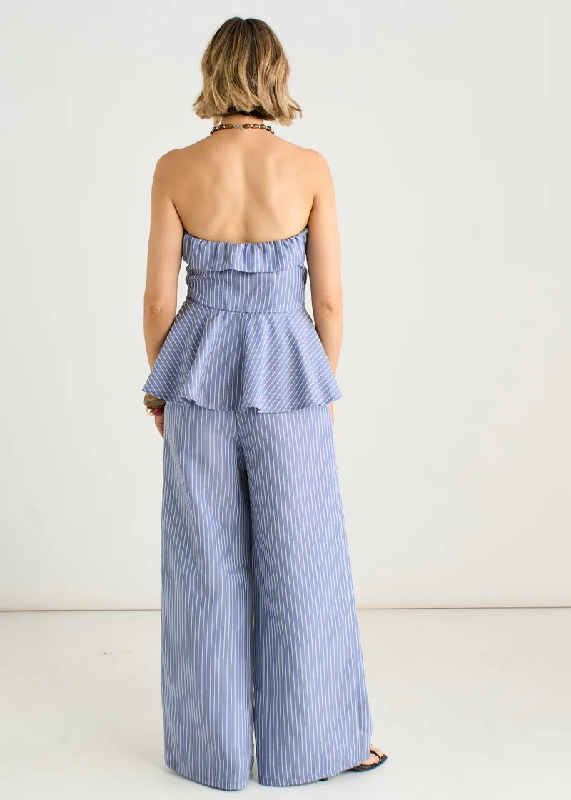 Gini London Blue Wide Leg Pleat Front Formal Trousers