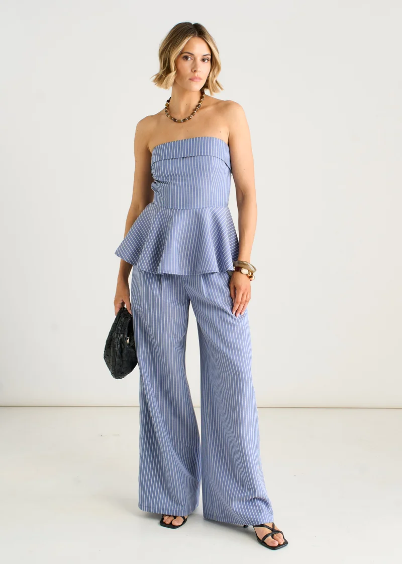 Gini London  Blue Wide Leg Pleat Front Formal Trousers for Women | Best Price UAE