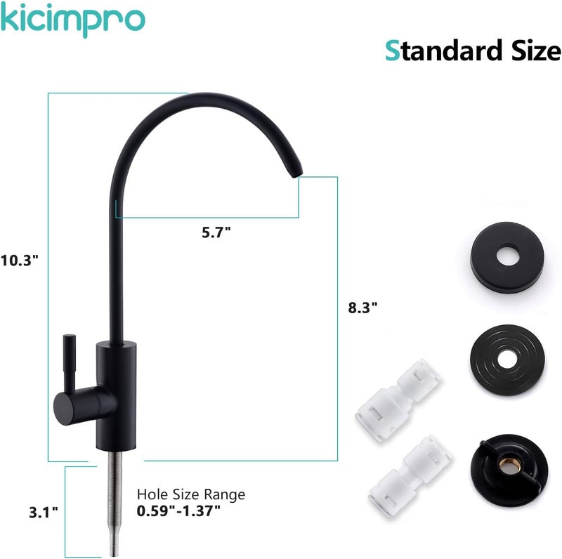 kicimpro Stainless Steel Matte Black Finish RO Faucet Kitchen Water Filter Faucet for 0.59-1.37 Inches Sink Holes, 10.3 Inches Height Bar Sink Faucet - Image 5