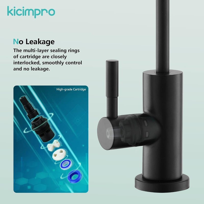 kicimpro Stainless Steel Matte Black Finish RO Faucet Kitchen Water Filter Faucet for 0.59-1.37 Inches Sink Holes, 10.3 Inches Height Bar Sink Faucet - Image 4