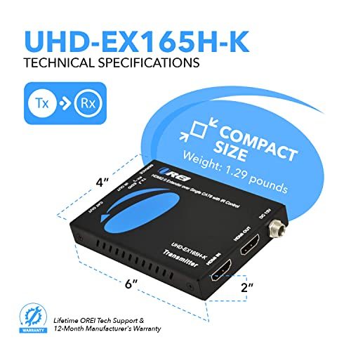 OREI HDMI Extender UltraHD Over Single Cat6/Cat7 Cable 4K @ 60Hz with HDR & IR Control - Up to 165 ft EDID Management - Image 5