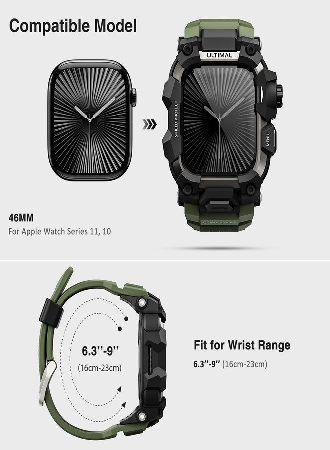 اولتيمال حافظة متينة للغاية مع سوار لساعة Apple Watch مقاس 46 مم، متوافقة مع سلسلة Apple Watch 11/10، غطاء ممتص للصدمات بدرجة عسكرية لسوار iWatch التكتيكي للرجال (46 مم، أخضر عسكري) - Image 2