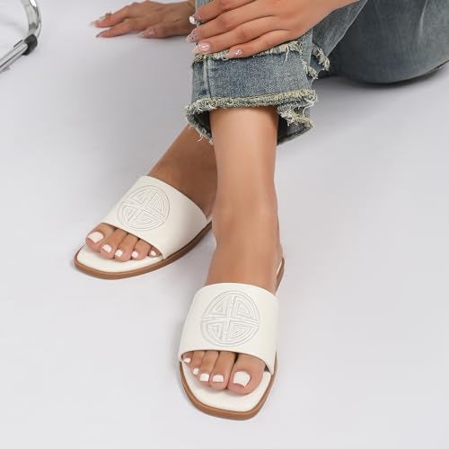 Stratuxx Kaze Womens Flat Sandals Dressy Summer Slide with Memory Foam Comfortable Cute Leather White Sandals for Women - Image 3