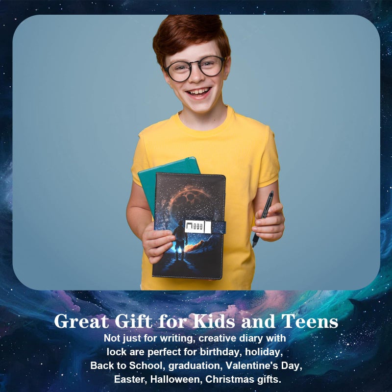 Purtarly Diary for Boys Ages 8-12, Space Diary with Lock Journal for Teen Boys 10-18, Birthday Gifts for Boy Adventure Travel Journal with Pen, Kids Notebook Valentines Day Gifts for 11 12 13 14 15 16 17 Teenages - Image 5