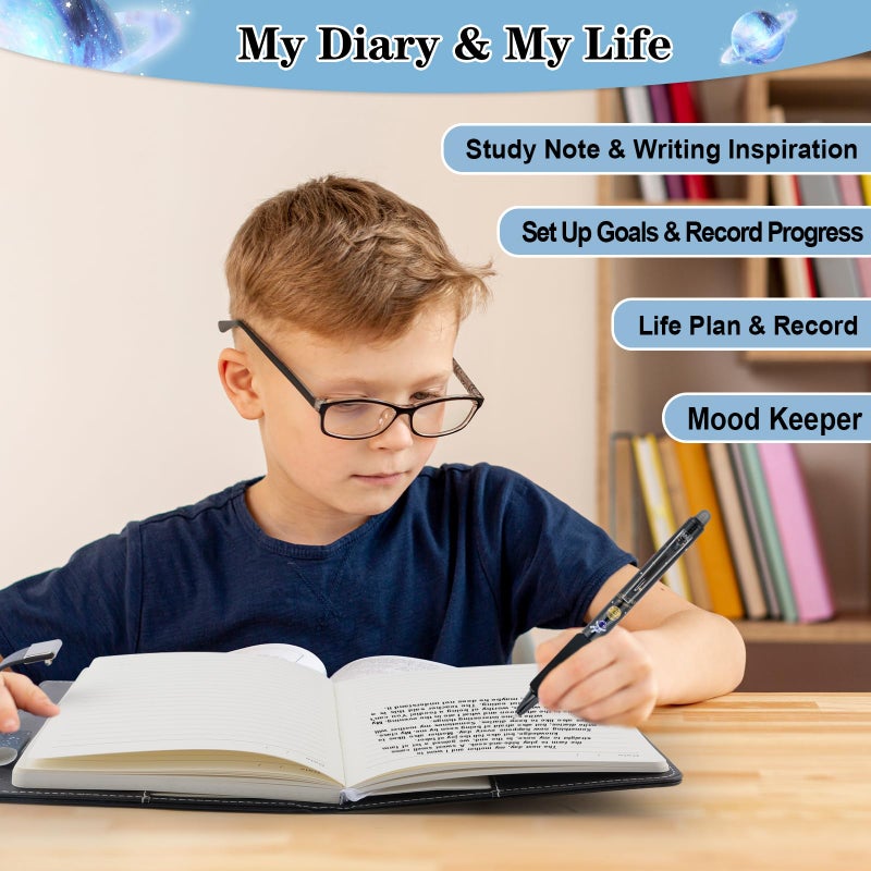 Purtarly Diary for Boys Ages 8-12, Space Diary with Lock Journal for Teen Boys 10-18, Birthday Gifts for Boy Adventure Travel Journal with Pen, Kids Notebook Valentines Day Gifts for 11 12 13 14 15 16 17 Teenages - Image 3
