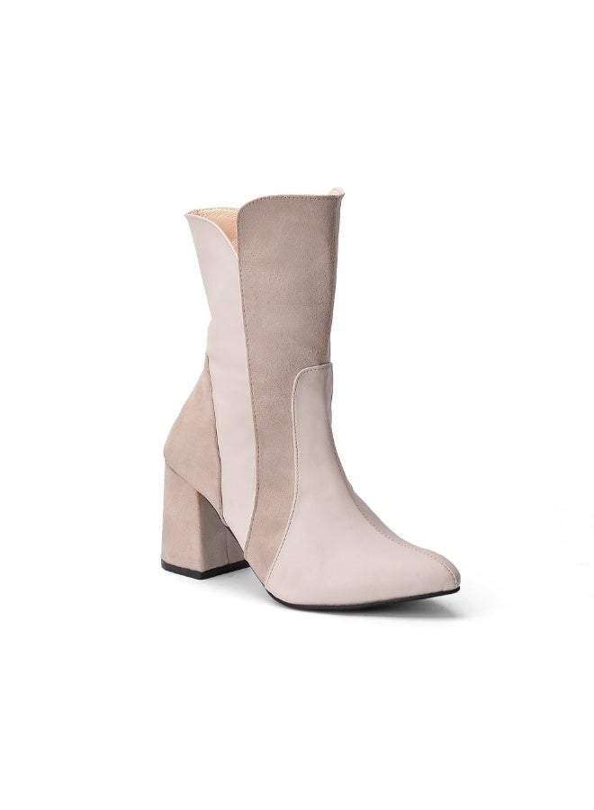 لايف ستيلاش  بوت انيق جلد وشمواه بسوسته - L-106 - بيج - Image 2