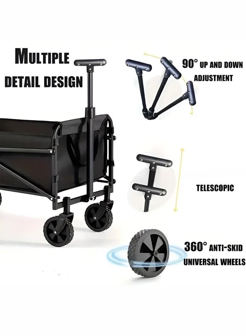 Toshionics Foldable Shopping Cart–Mini Outdoor Camping Trolley –50kg Capacity Multipurpose Shopping Utility Mini Pull Cart for Beach, Picnic,  Gardening, Grocery, Hiking, Sports Events, Outdoor Activities and Daily Use Compact Portable Transport Utility Equipment Wagon , Black 62x31.5x82cm - Image 5