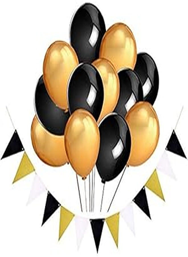 Happy Birthday Bunting Banner with 10 Pieces Latex Party Birthday Party Balloons Yellow and Black for Girls Birthday Decorations 