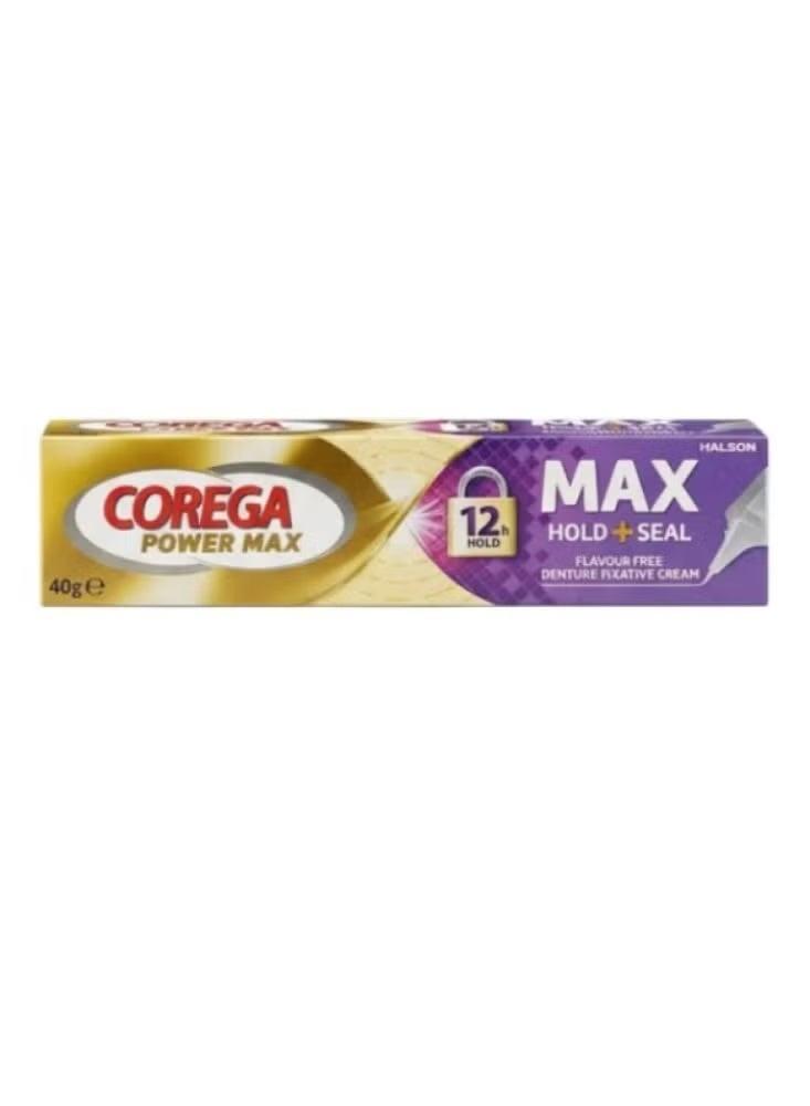 Corega Power Max Hold + Seal Flavour Free Dentue Fixatlve Creamm 40eg - Image 1