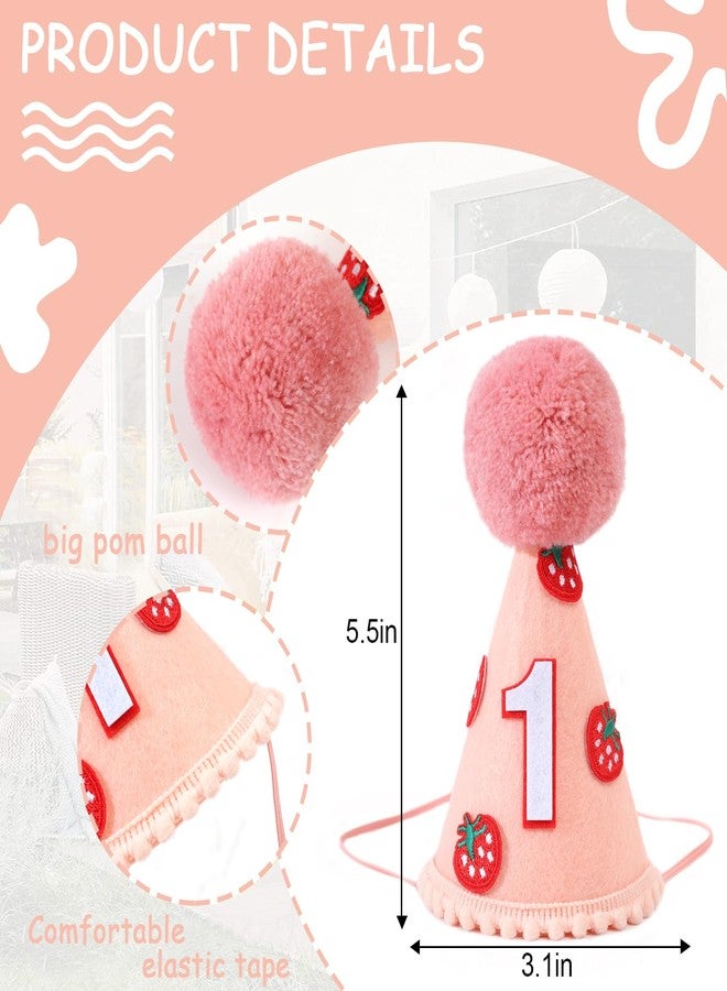 Agkvw Strawberry First Birthday Crown - Sweet One Felt Hat Decoration for Baby Girls - Image 2