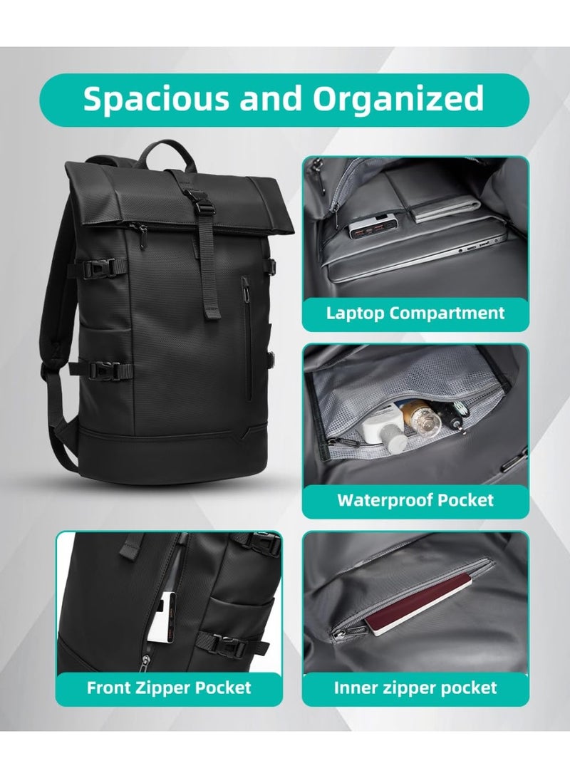 Arabest Rolltop Backpack Waterproof for Women & Men 33L Large Bike Backpack 15 inch Laptop Backpack Lightweight Perfect for Work School Travel and Outdoor Activities-Black - Image 5