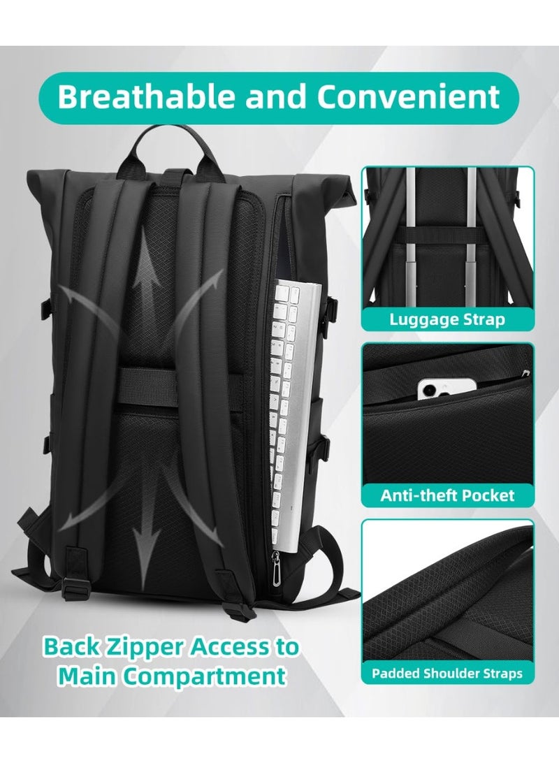 Arabest Rolltop Backpack Waterproof for Women & Men 33L Large Bike Backpack 15 inch Laptop Backpack Lightweight Perfect for Work School Travel and Outdoor Activities-Black - Image 4