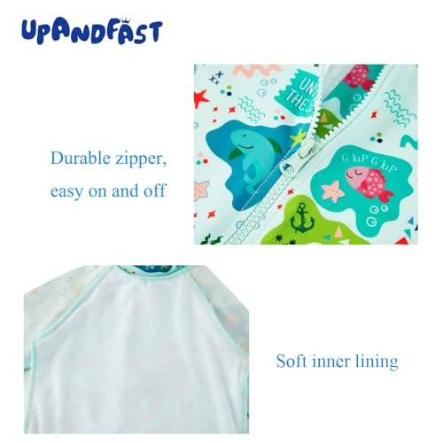 upandfast Baby/Toddler Swimsuit UPF 50+ Sun Protection One Piece Zipper Bathing Suit with Sun Hat Infant Beach Swimwear (Green Shark,6-9 Months) - Image 5