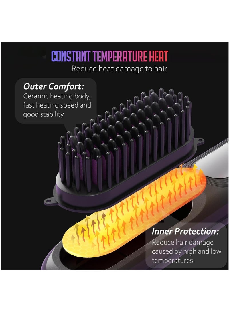MarlaMall Cordless Hair Straightening Brush, Rechargeable Negative Ions Portable Travel Hair Straightener, 30 Seconds Heating Mini Dual Purpose Straightening & Curling Brush, For hair and beard(Grey & Purple) - Image 5