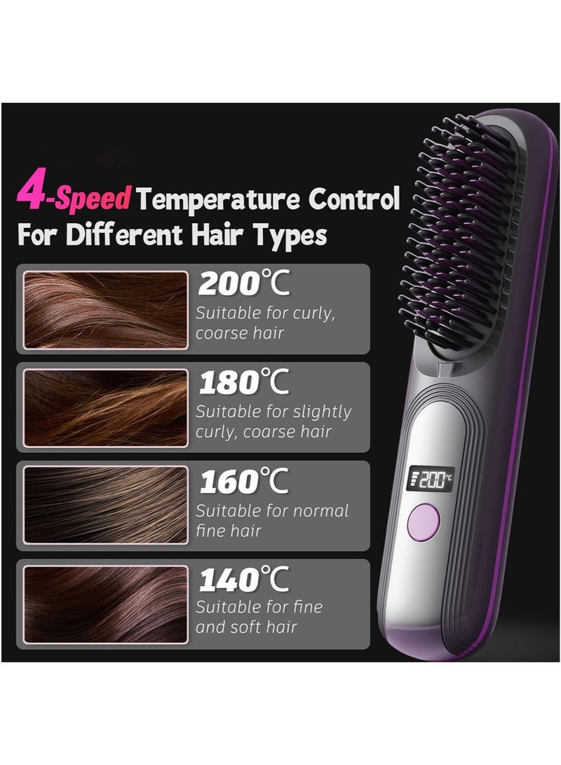 MarlaMall Cordless Hair Straightening Brush, Rechargeable Negative Ions Portable Travel Hair Straightener, 30 Seconds Heating Mini Dual Purpose Straightening & Curling Brush, For hair and beard(Grey & Purple) - Image 3