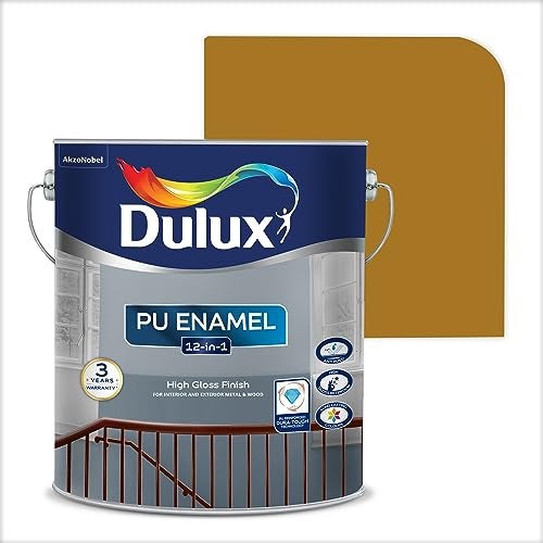Dulux PU Enamel High Gloss Finish Paint for Interior Exterior Metal & Wood Surfaces with Fast Drying Anti-Rust & Complete Coverage (1 Litre, Golden Brown) | 3 Years Warranty - Image 1