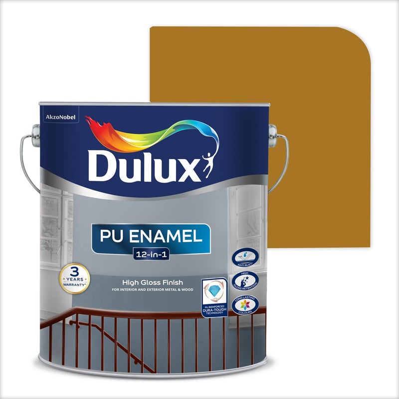 Dulux PU Enamel High Gloss Finish Paint for Interior Exterior Metal & Wood Surfaces with Fast Drying Anti-Rust & Complete Coverage (1 Litre, Golden Brown) | 3 Years Warranty - Image 3