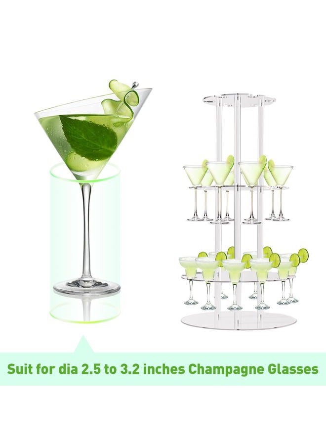 Laumffon Champagne Tower, Clear Acrylic Champagne Display Rack Stand with 32 Slots, 3 Tier Floating Sight Champagne Flute Holder for Party, Wedding, School (2Sets-Circle) - Image 3