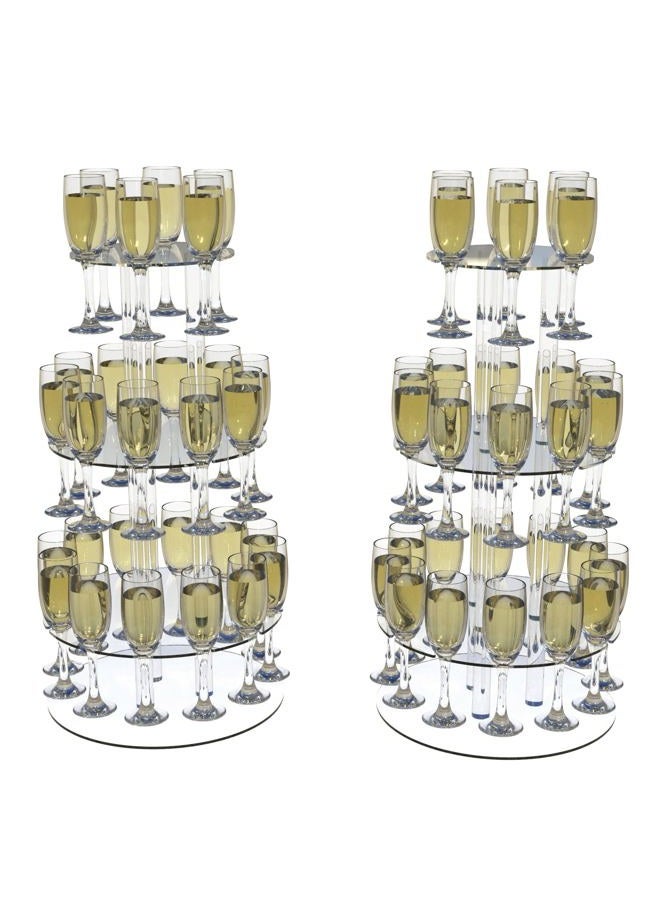 Laumffon Champagne Tower, Clear Acrylic Champagne Display Rack Stand with 32 Slots, 3 Tier Floating Sight Champagne Flute Holder for Party, Wedding, School (2Sets-Circle) - Image 1